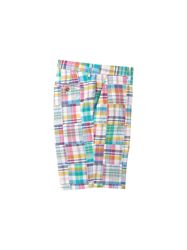 Cotton Madras Flat Front Shorts - Pink Multi sold by Paul Fredrick