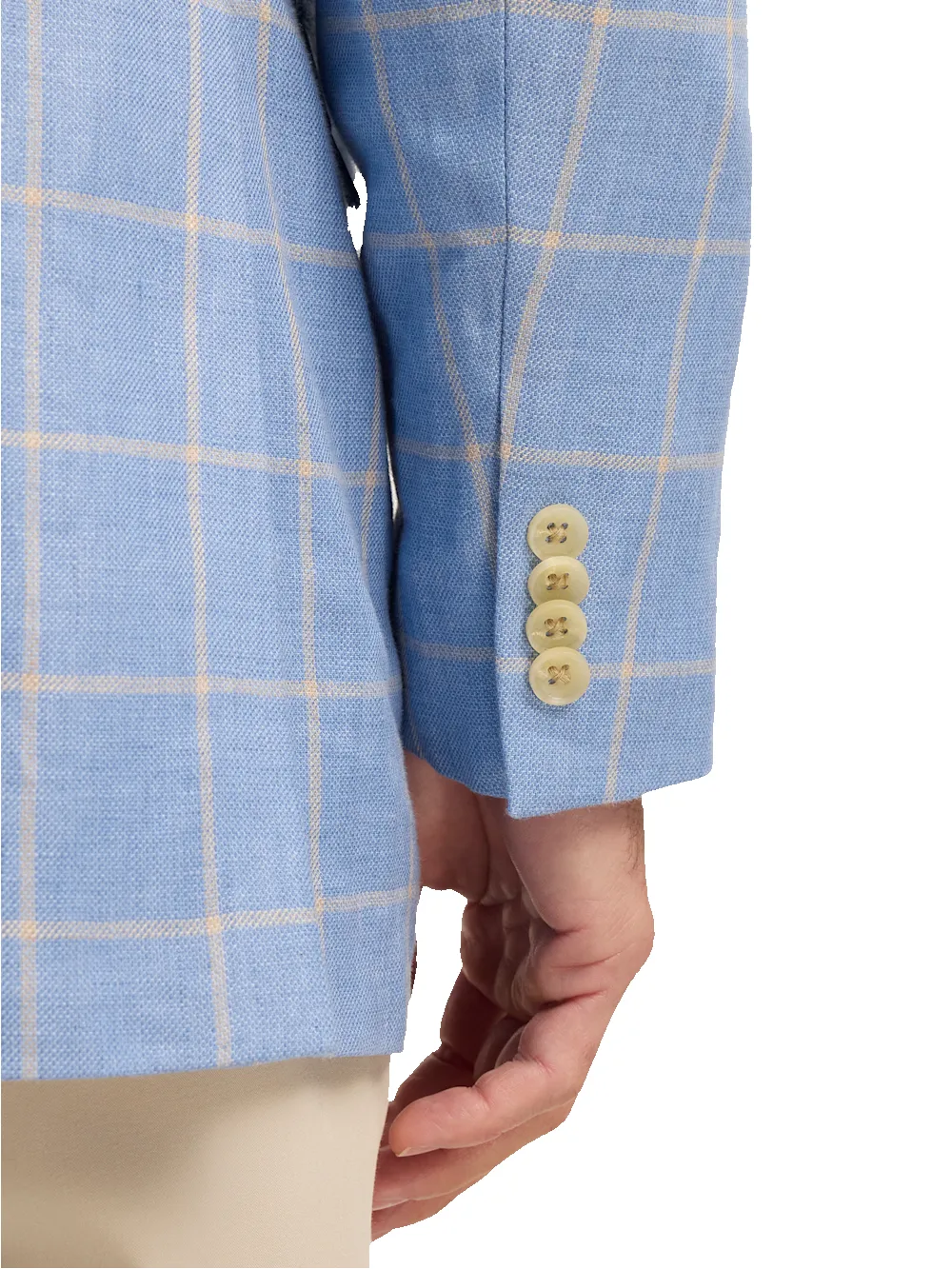 Windowpane Linen Single Breasted Notch Lapel Sport Coat - Blue/yellow sold by Paul Fredrick product image thumbnail 4