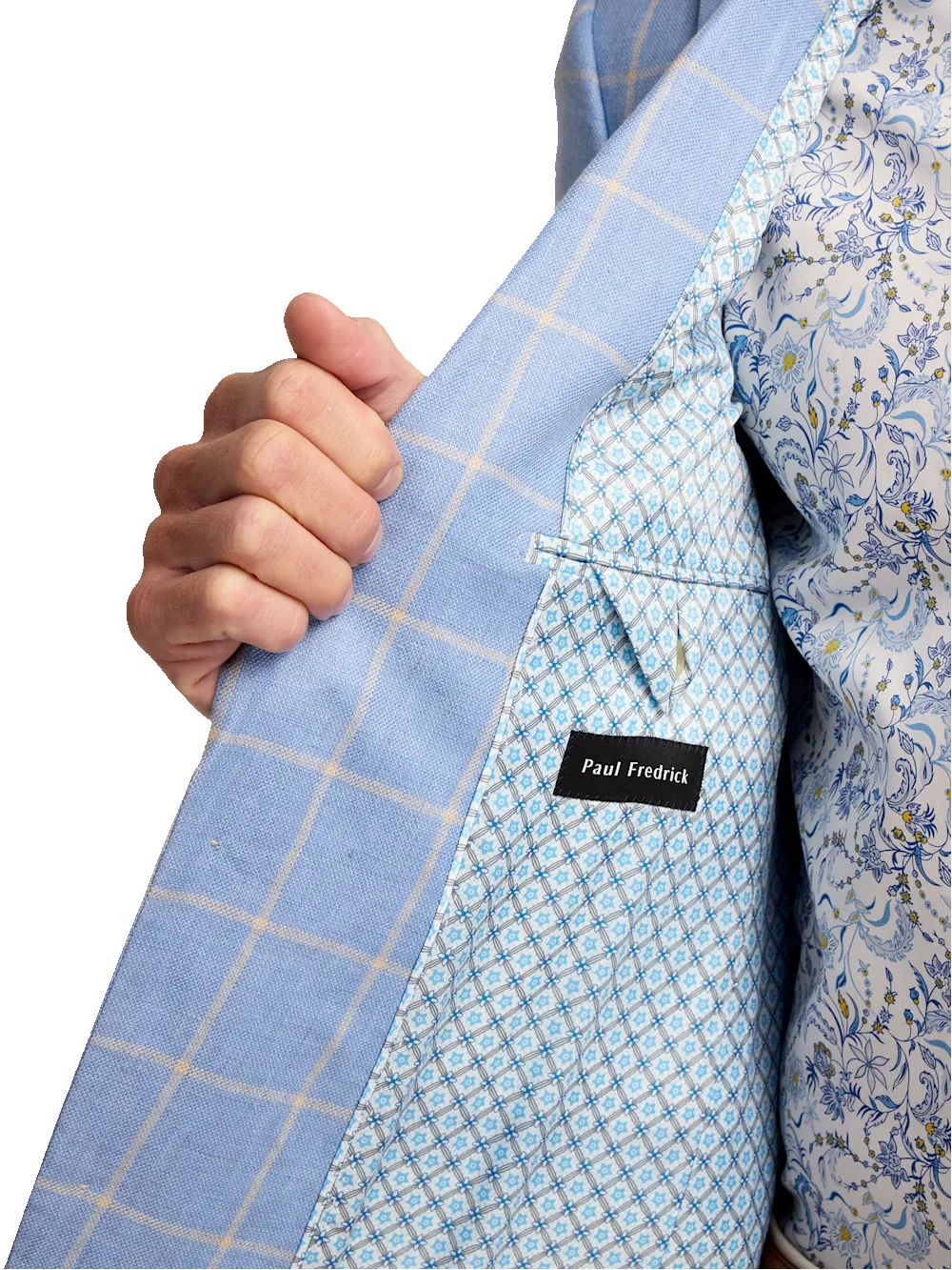 Windowpane Linen Single Breasted Notch Lapel Sport Coat - Blue/yellow sold by Paul Fredrick product image thumbnail 5