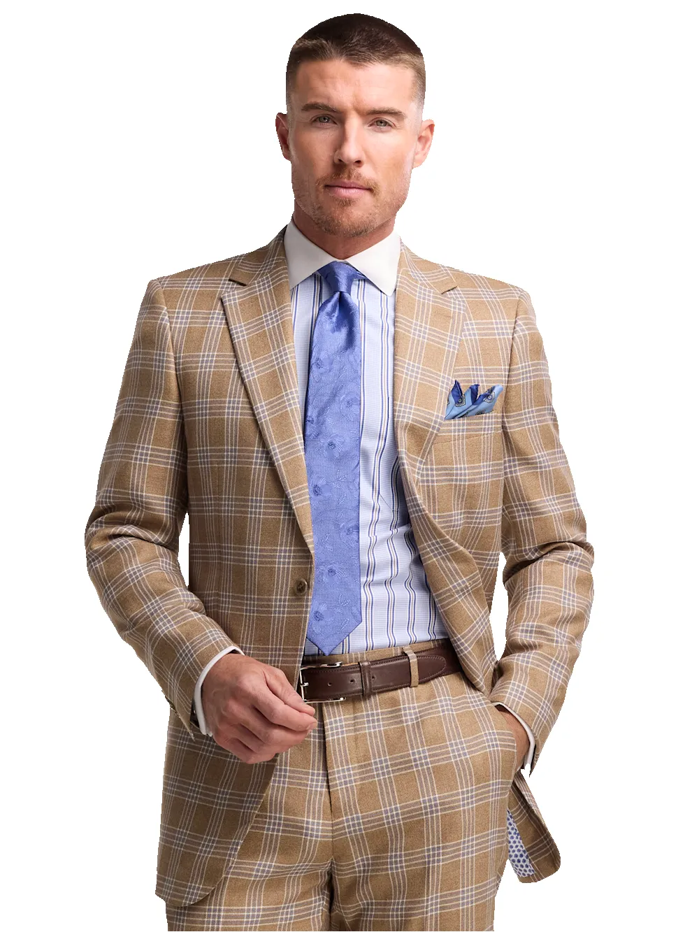 Wool Blend Plaid Single Breasted Notch Lapel Suit - Brown sold by Paul Fredrick product image thumbnail 2