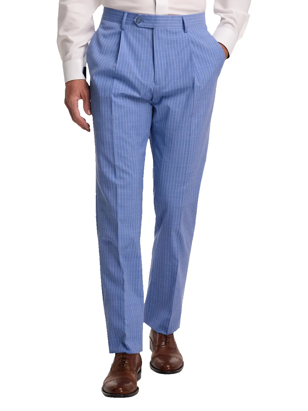Wool Blend Pindstripe Single Pleat Suit Pant - Blue sold by Paul Fredrick product image thumbnail 2