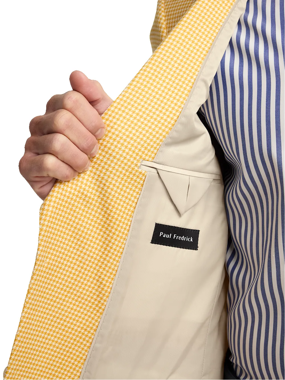 Houndstooth Wool Single Breasted Peak Lapel Sport Coat - Yellow sold by Paul Fredrick product image thumbnail 5