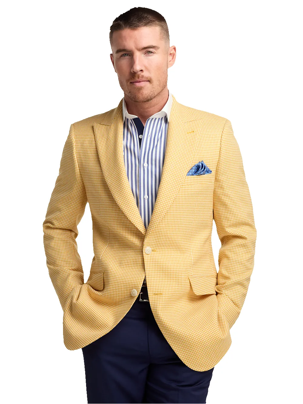 Houndstooth Wool Single Breasted Peak Lapel Sport Coat - Yellow sold by Paul Fredrick product image thumbnail 2