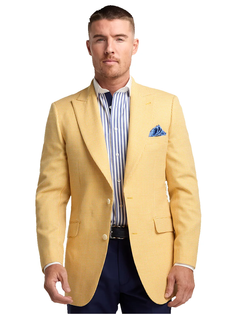 Houndstooth Wool Single Breasted Peak Lapel Sport Coat - Yellow sold by Paul Fredrick product image thumbnail 3