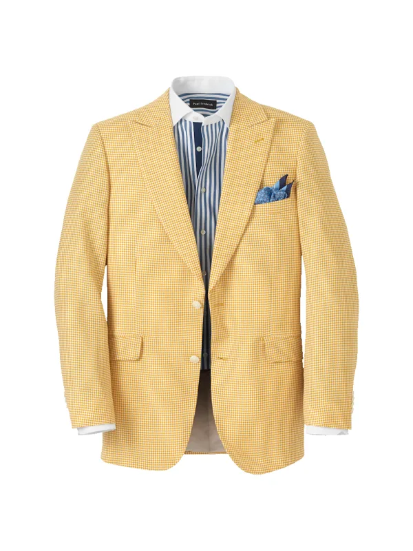 Houndstooth Wool Single Breasted Peak Lapel Sport Coat - Yellow sold by Paul Fredrick
