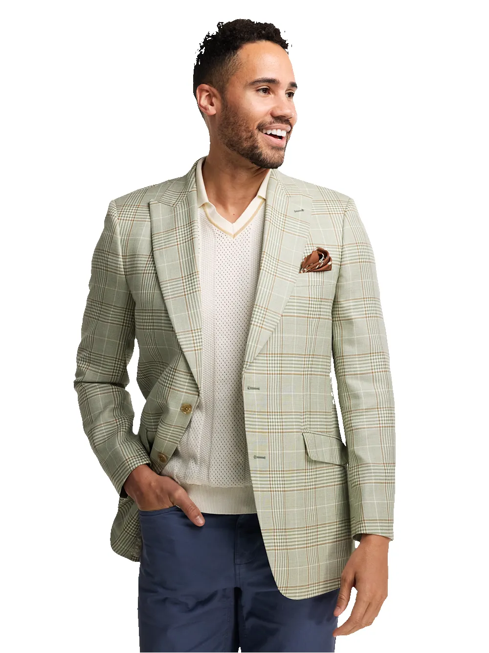 Plaid Single Breasted Peak Lapel Sport Coat - Green sold by Paul Fredrick product image thumbnail 3