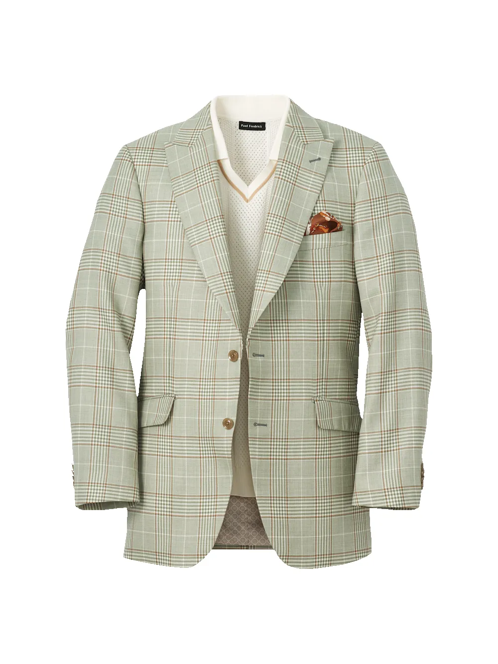 Plaid Single Breasted Peak Lapel Sport Coat - Green sold by Paul Fredrick