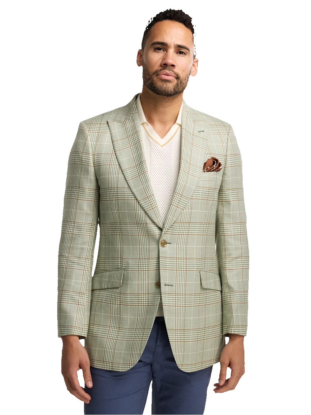 Plaid Single Breasted Peak Lapel Sport Coat - Green sold by Paul Fredrick product image thumbnail 2