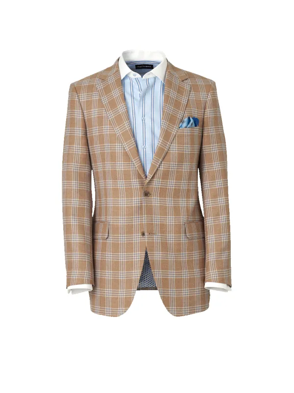 Wool Blend Plaid Single Breasted Notch Lapel Suit Jacket - Brown sold by Paul Fredrick