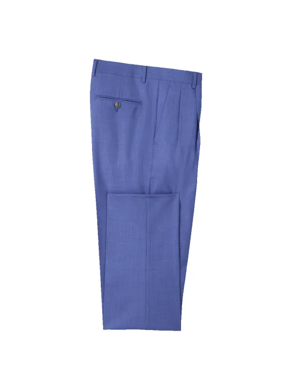French Blue Wool Stretch Bengaline Double Pleated Suit Pants - French Blue made by Paul Fredrick