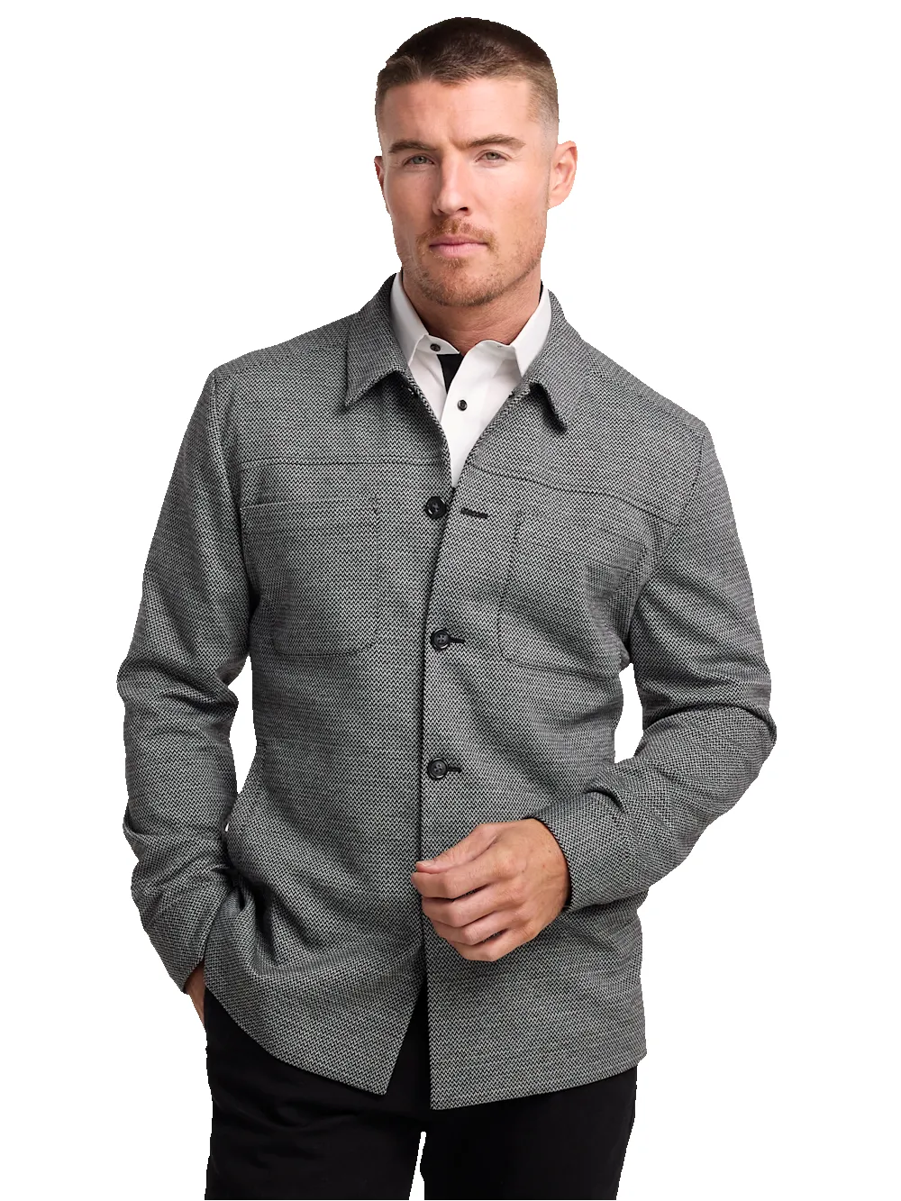 Herringbone Shirt Jacket - Black sold by Paul Fredrick product image thumbnail 2