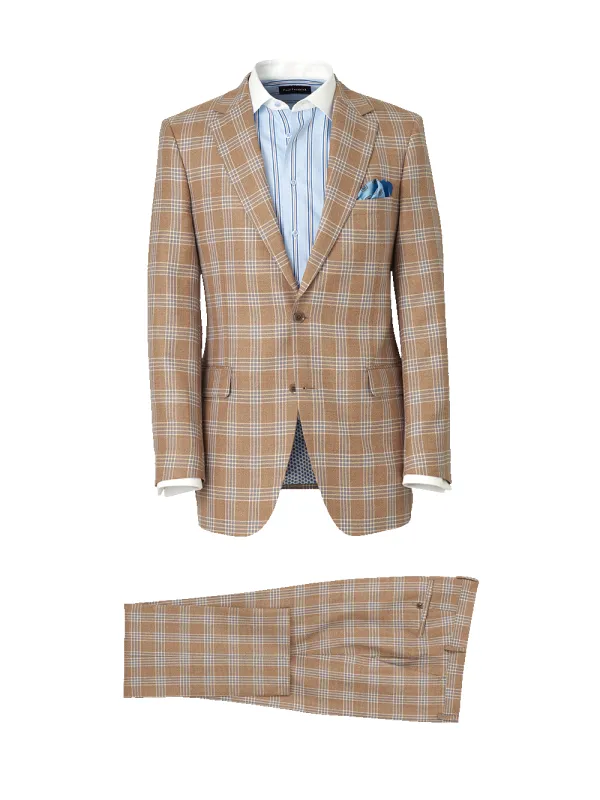 Wool Blend Plaid Single Breasted Notch Lapel Suit - Brown sold by Paul Fredrick