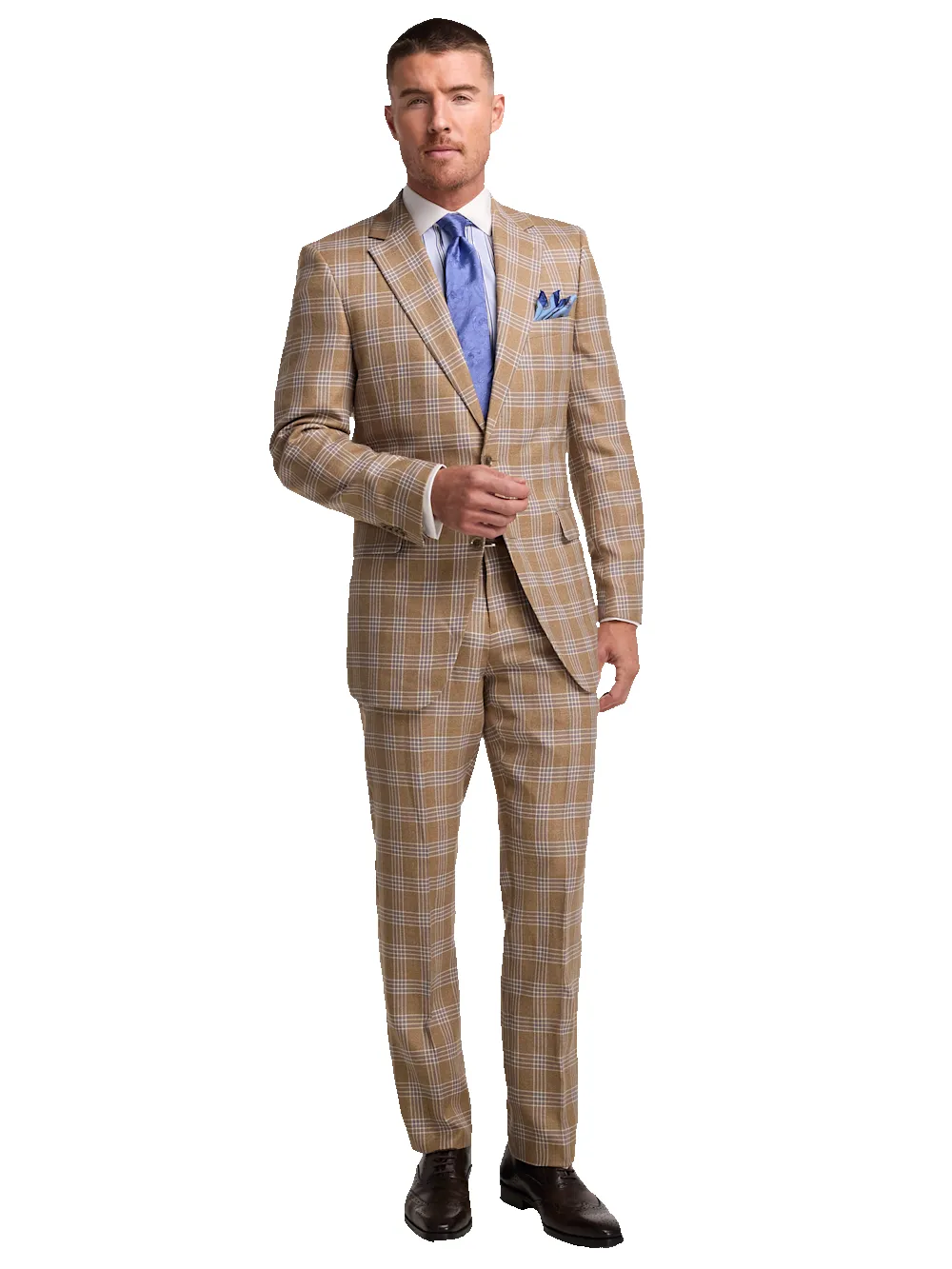 Wool Blend Plaid Single Breasted Notch Lapel Suit - Brown sold by Paul Fredrick product image thumbnail 2