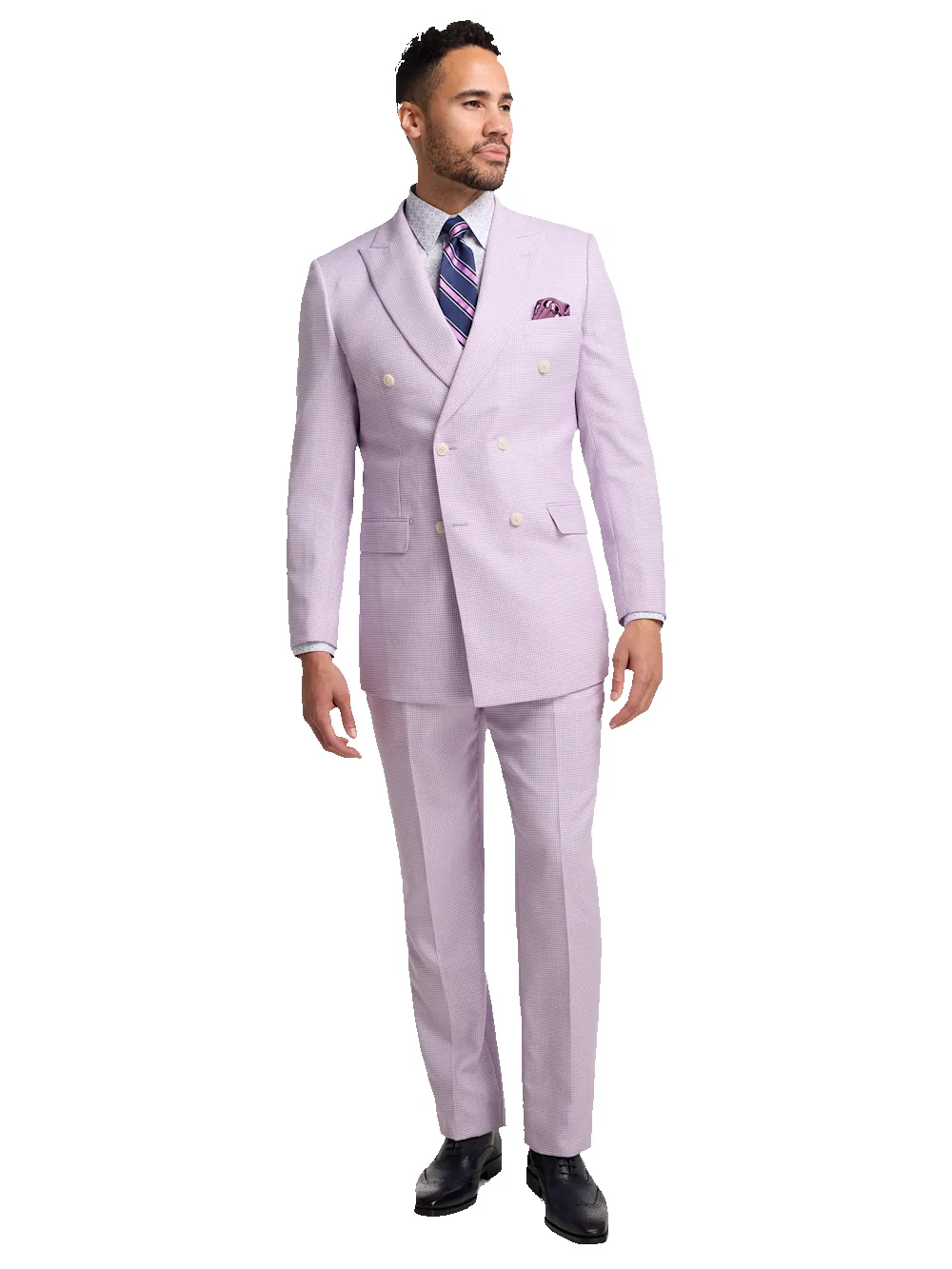 Wool Blend Houndstooth Double Breasted Peak Lapel Suit - Purple sold by Paul Fredrick product image thumbnail 2
