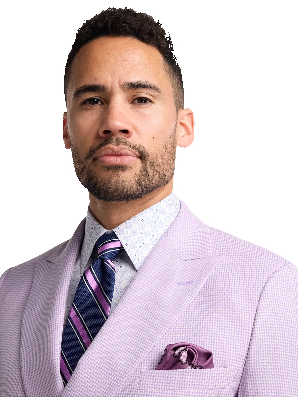 Wool Blend Houndstooth Double Breasted Peak Lapel Suit - Purple sold by Paul Fredrick product image thumbnail 3