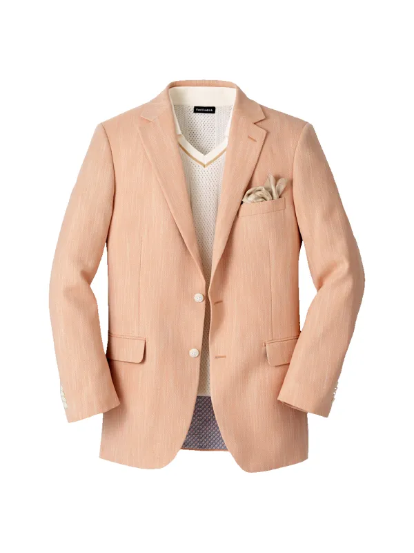 Cotton Blend Herringbone Single Breasted Notch Lapel Sport Coat - Melon made by Paul Fredrick