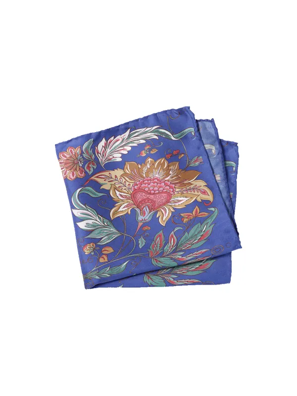 Floral Silk Pocket Square - Blue Multi made by Paul Fredrick