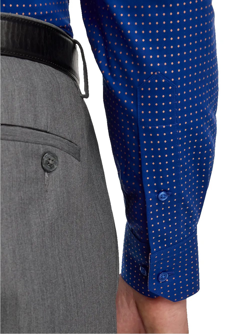 Comfort Stretch Non-Iron Dot Dress Shirt With Contrast Trim - Navy/melon sold by Paul Fredrick product image thumbnail 4