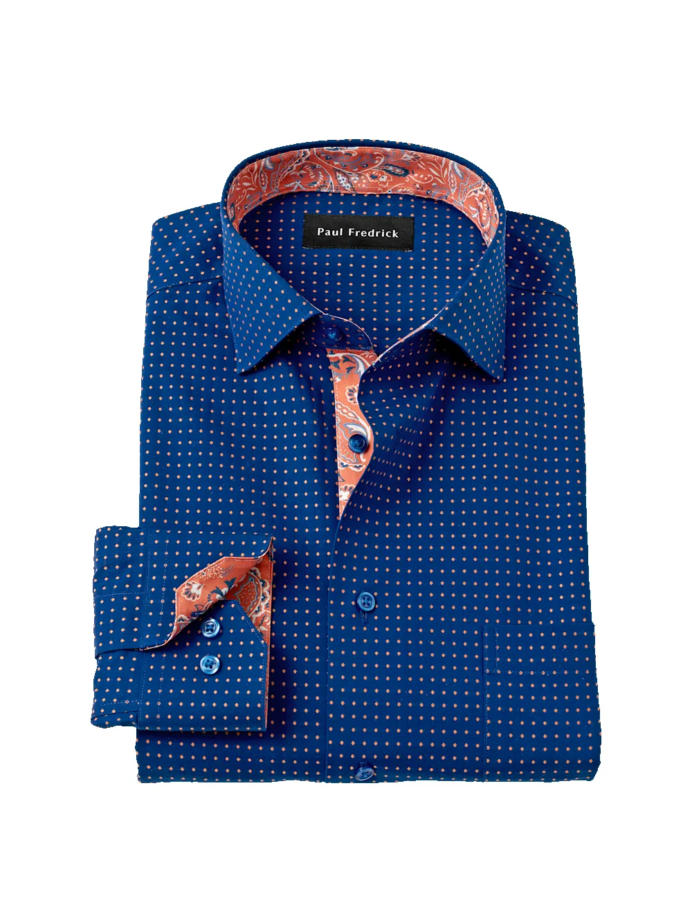Comfort Stretch Non-Iron Dot Dress Shirt With Contrast Trim - Navy/melon sold by Paul Fredrick