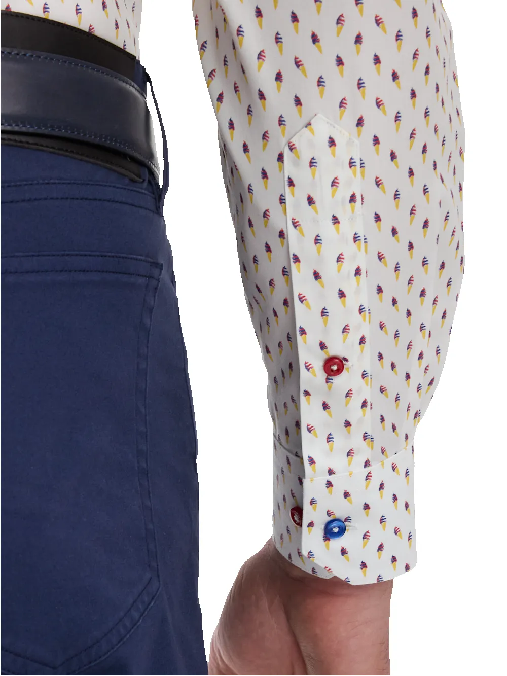 Non-Iron Cotton Ice Cream Cone Dress Shirt With Contrast Trim - White/blue sold by Paul Fredrick product image thumbnail 4