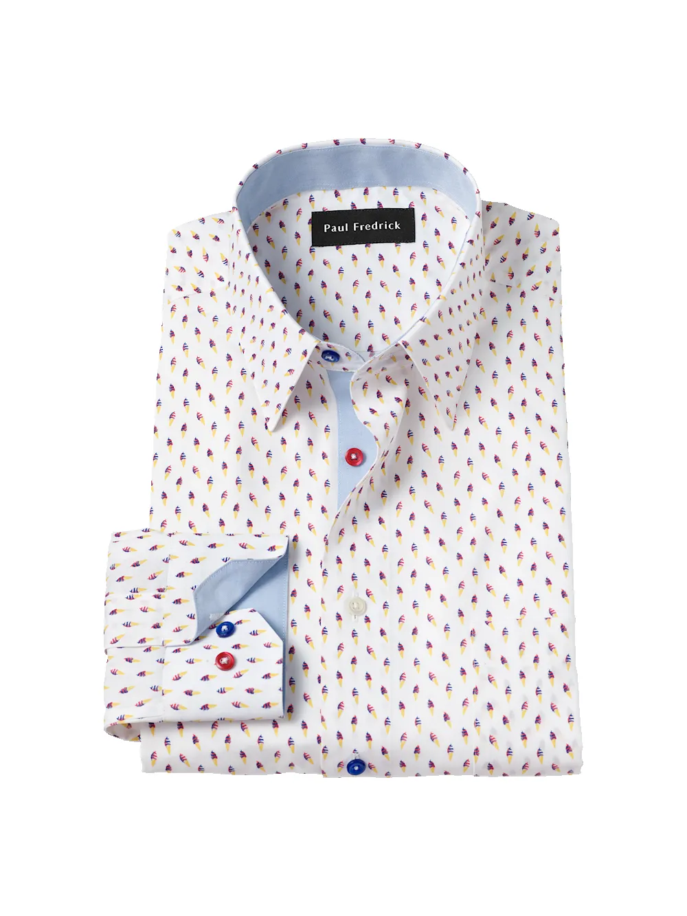 Non-Iron Cotton Ice Cream Cone Dress Shirt With Contrast Trim - White/blue sold by Paul Fredrick