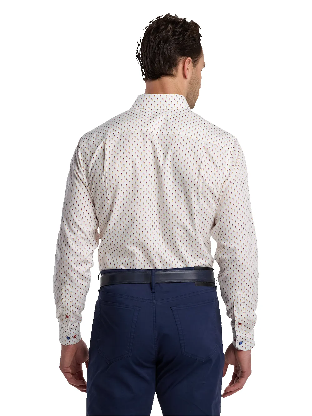 Non-Iron Cotton Ice Cream Cone Dress Shirt With Contrast Trim - White/blue sold by Paul Fredrick product image thumbnail 5
