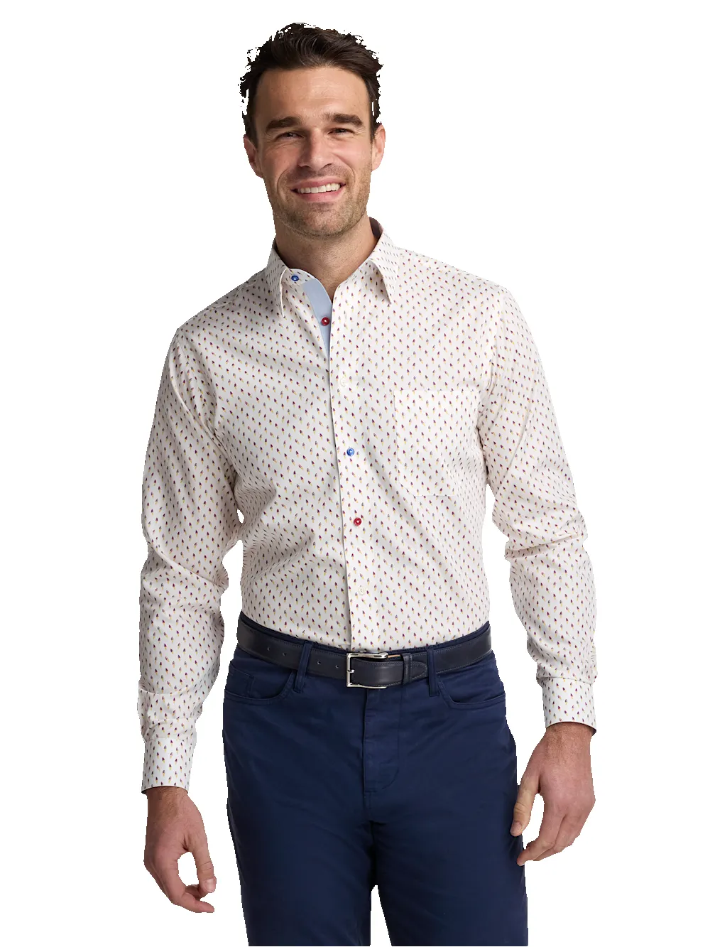Non-Iron Cotton Ice Cream Cone Dress Shirt With Contrast Trim - White/blue sold by Paul Fredrick product image thumbnail 2
