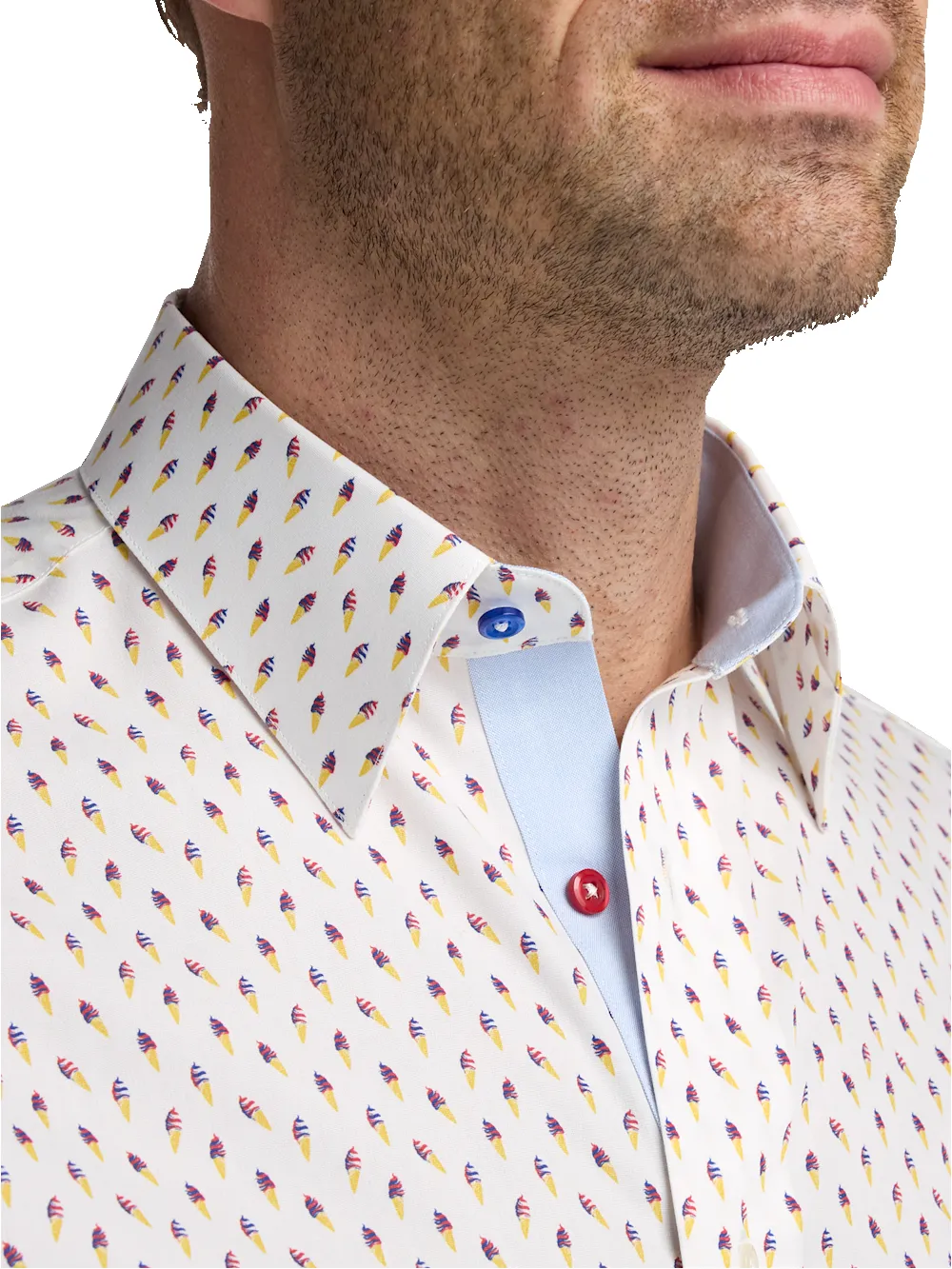 Non-Iron Cotton Ice Cream Cone Dress Shirt With Contrast Trim - White/blue sold by Paul Fredrick product image thumbnail 3