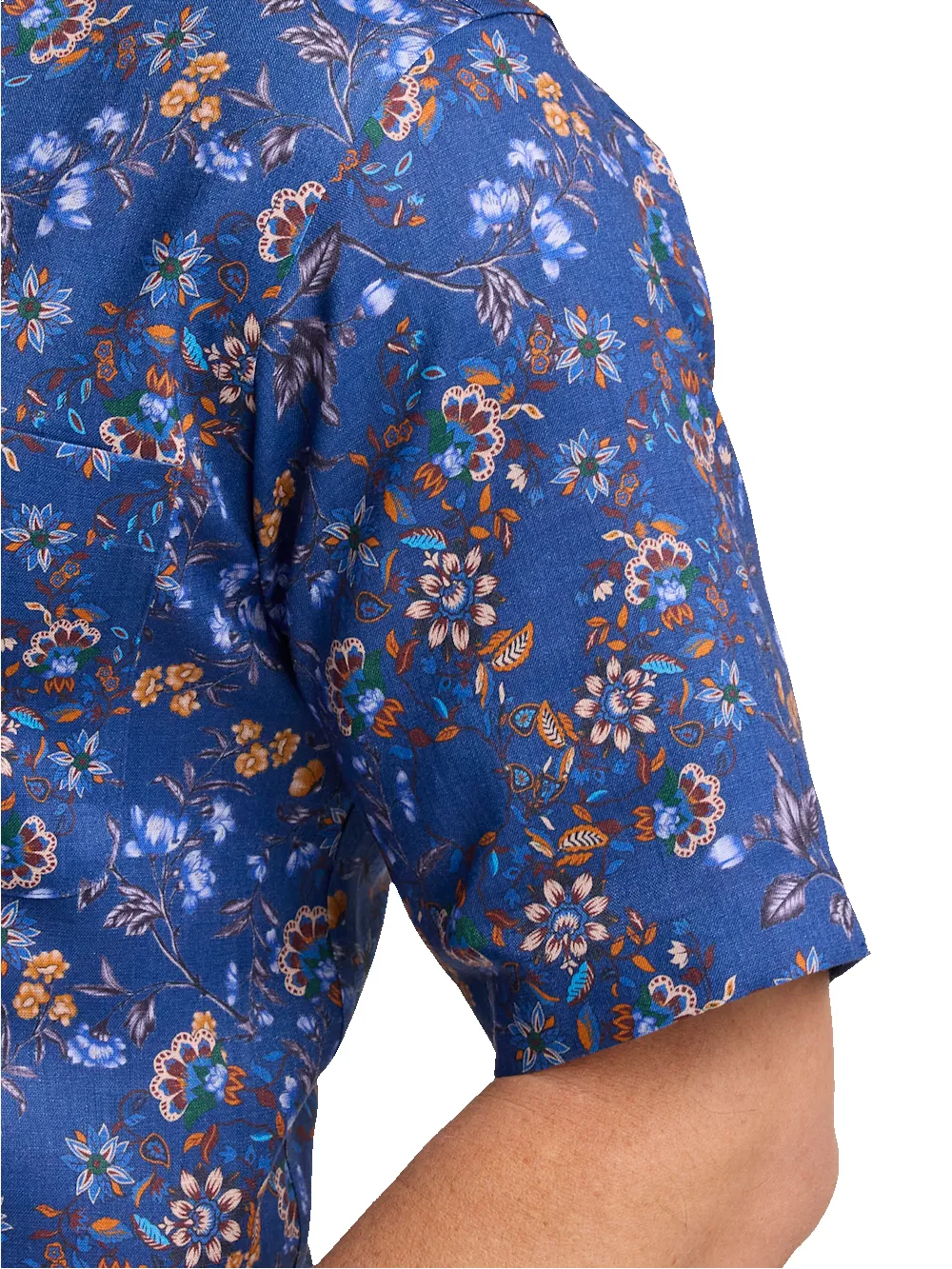 Non-Iron Linen Floral Dress Shirt With Contrast Trim - Cobalt sold by Paul Fredrick product image thumbnail 4