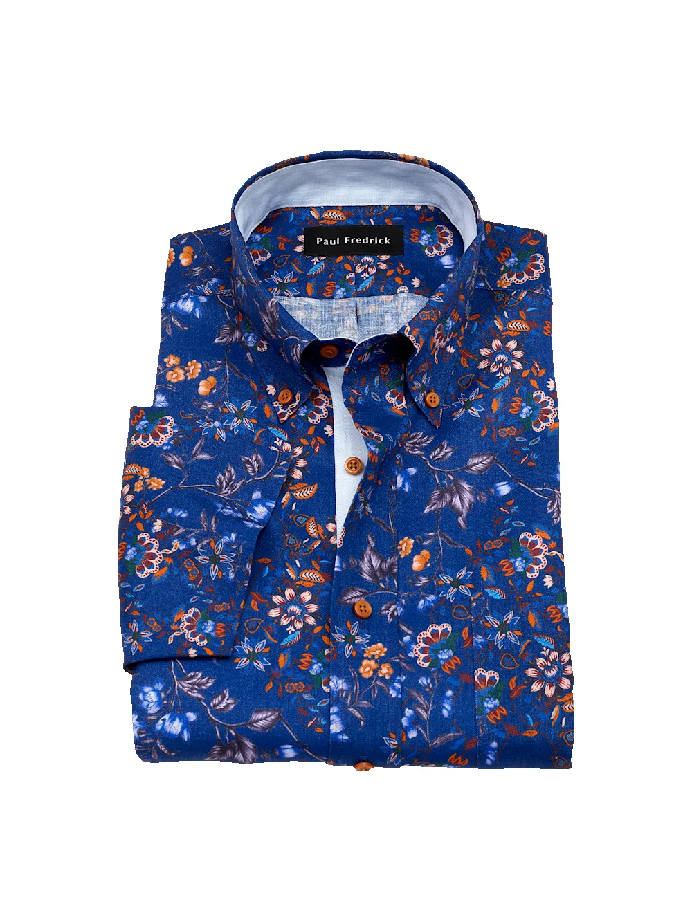 Non-Iron Linen Floral Dress Shirt With Contrast Trim - Cobalt sold by Paul Fredrick