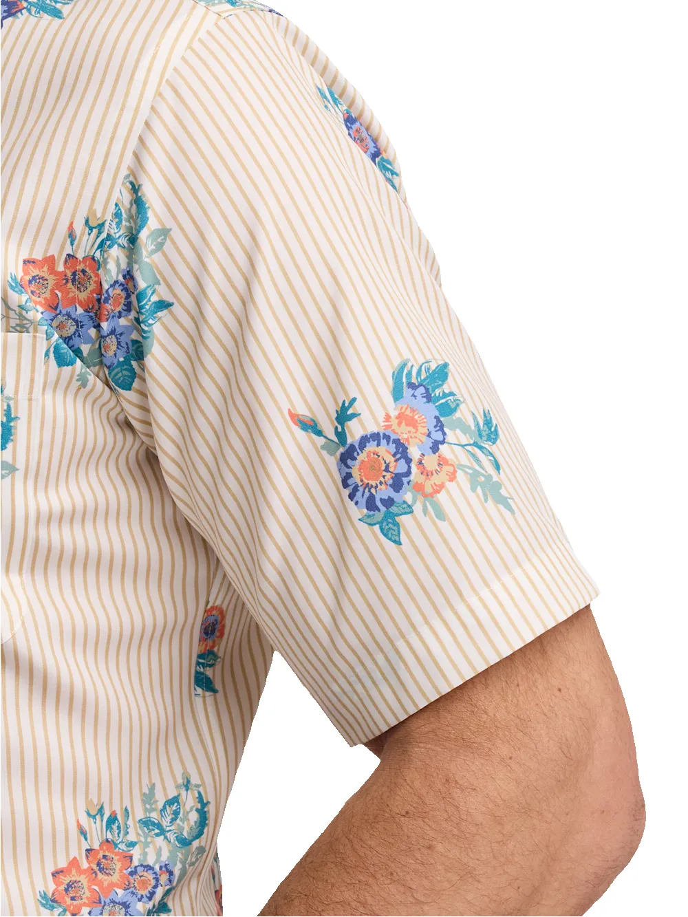 Non-Iron Cotton Floral Dress Shirt With Contrast Trim - Tan Multi sold by Paul Fredrick product image thumbnail 4