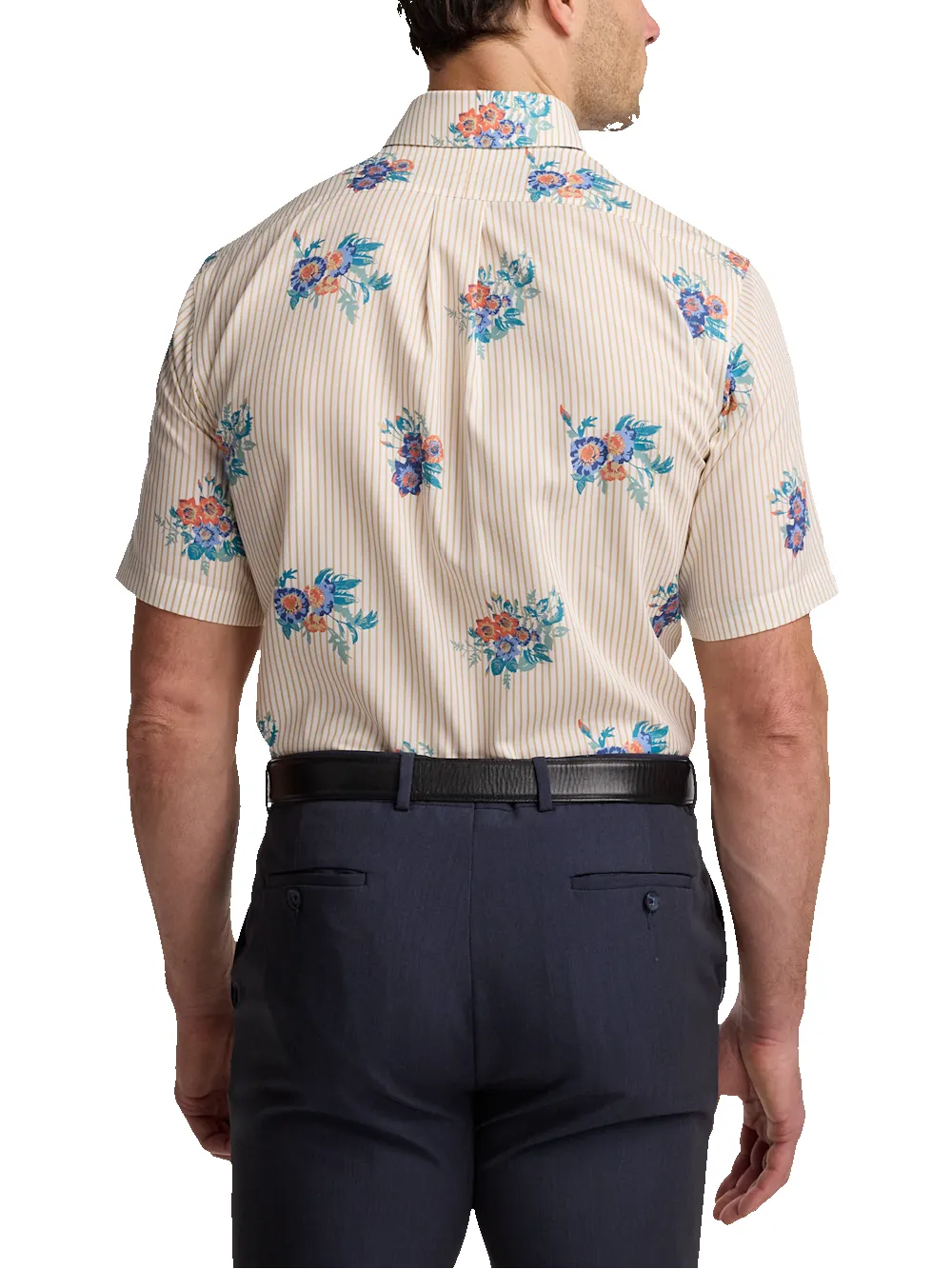 Non-Iron Cotton Floral Dress Shirt With Contrast Trim - Tan Multi sold by Paul Fredrick product image thumbnail 5