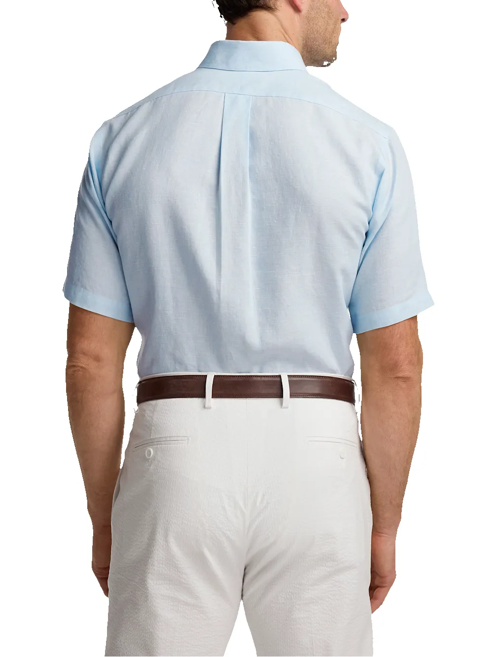Non-Iron Linen Solid Dress Shirt With Contrast Trim - Light Blue sold by Paul Fredrick product image thumbnail 5