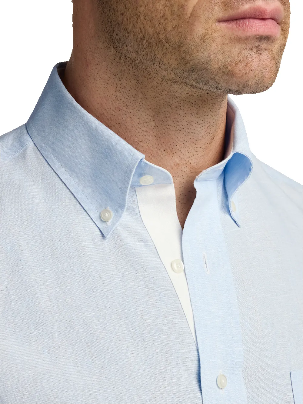 Non-Iron Linen Solid Dress Shirt With Contrast Trim - Light Blue sold by Paul Fredrick product image thumbnail 3