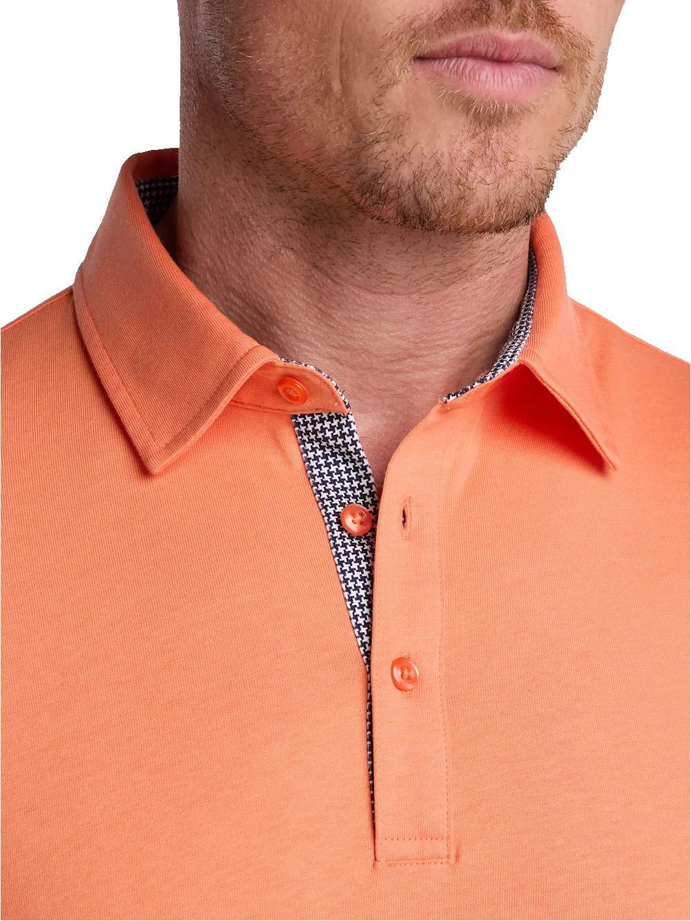 Mercerized Cotton Three Button Polo - Melon sold by Paul Fredrick product image thumbnail 4