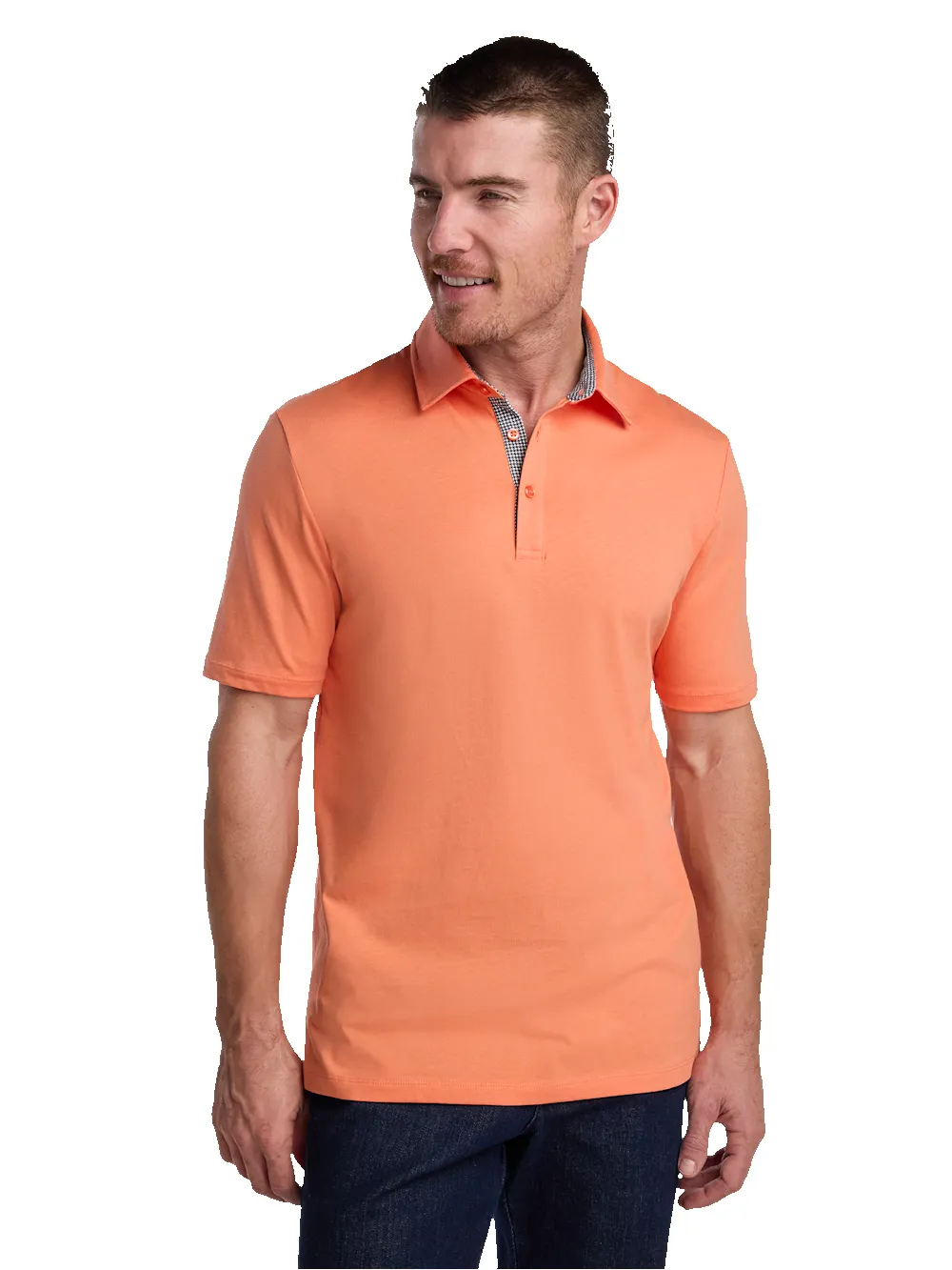 Mercerized Cotton Three Button Polo - Melon sold by Paul Fredrick product image thumbnail 2