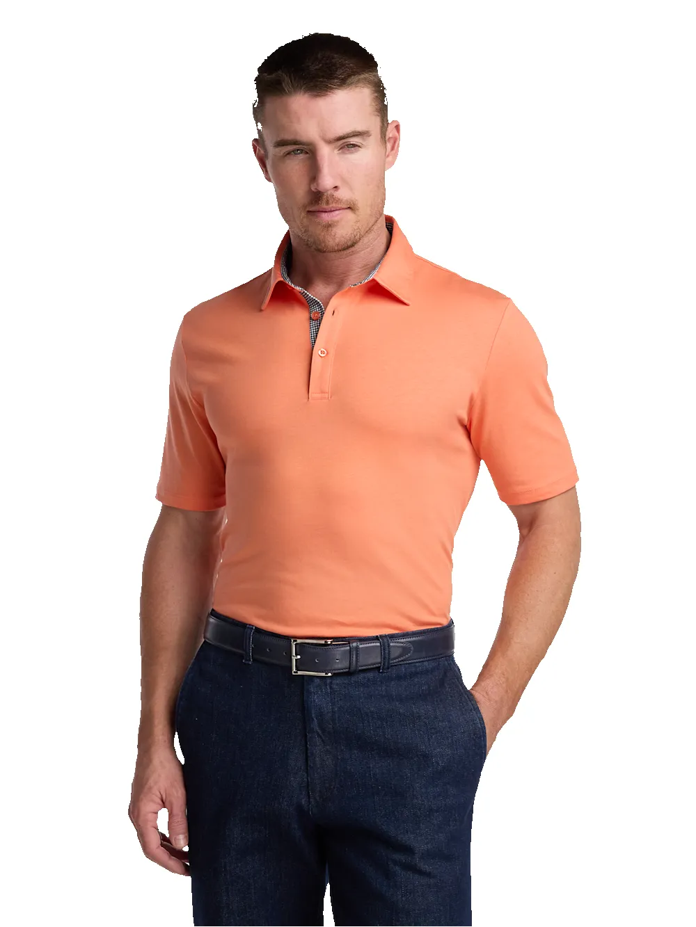 Mercerized Cotton Three Button Polo - Melon sold by Paul Fredrick product image thumbnail 3