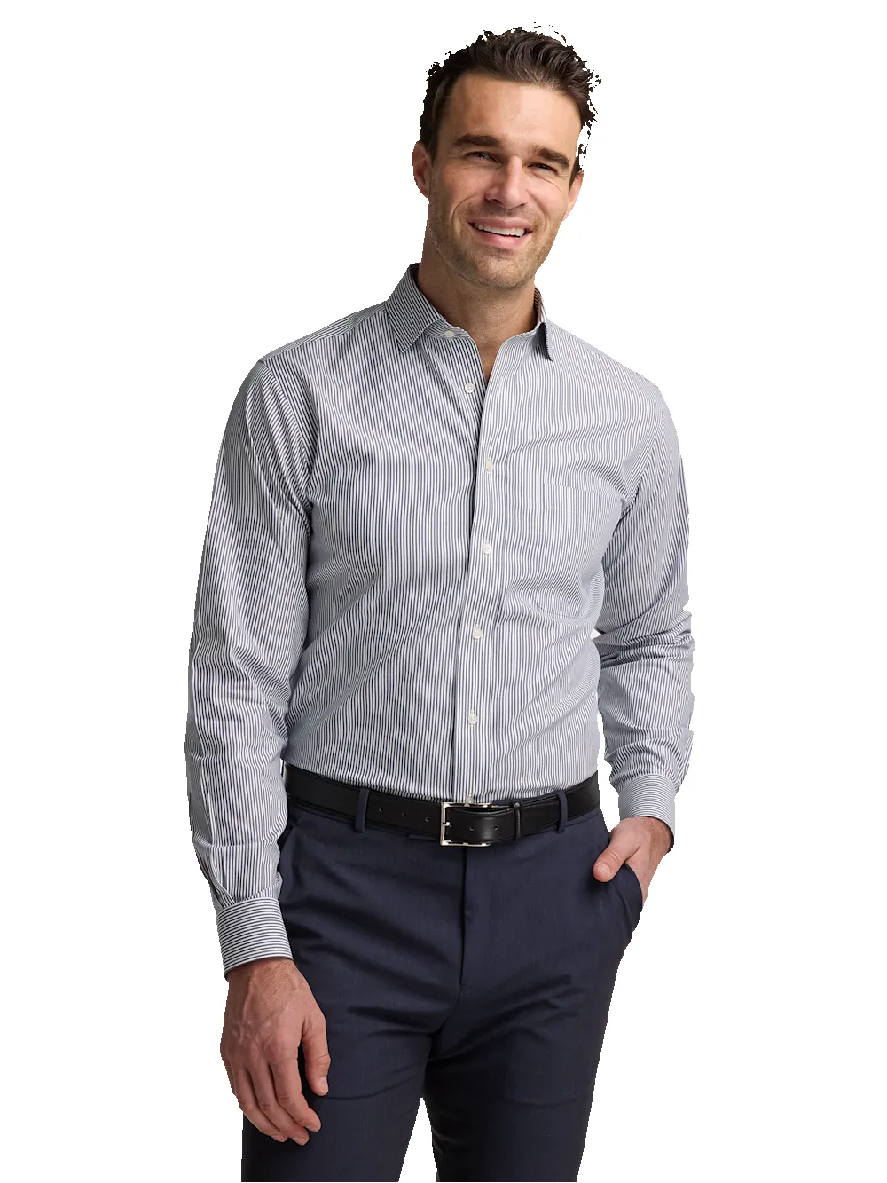 Non-Iron Cotton Pinpoint Solid Spread Collar Dress Shirt - Blue Stripe sold by Paul Fredrick product image thumbnail 2
