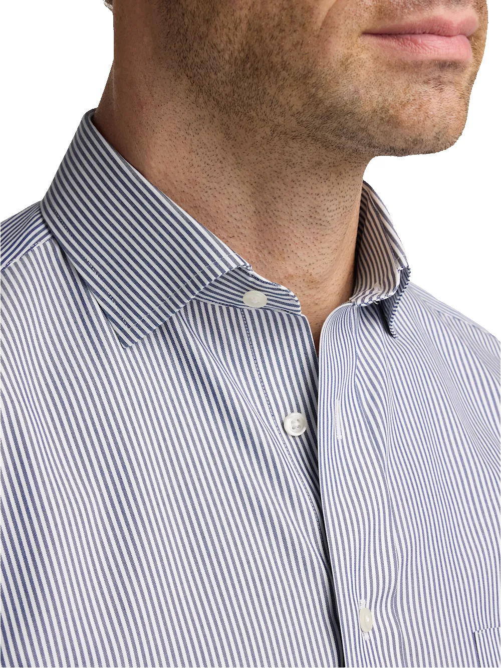 Non-Iron Cotton Pinpoint Solid Spread Collar Dress Shirt - Blue Stripe sold by Paul Fredrick product image thumbnail 3