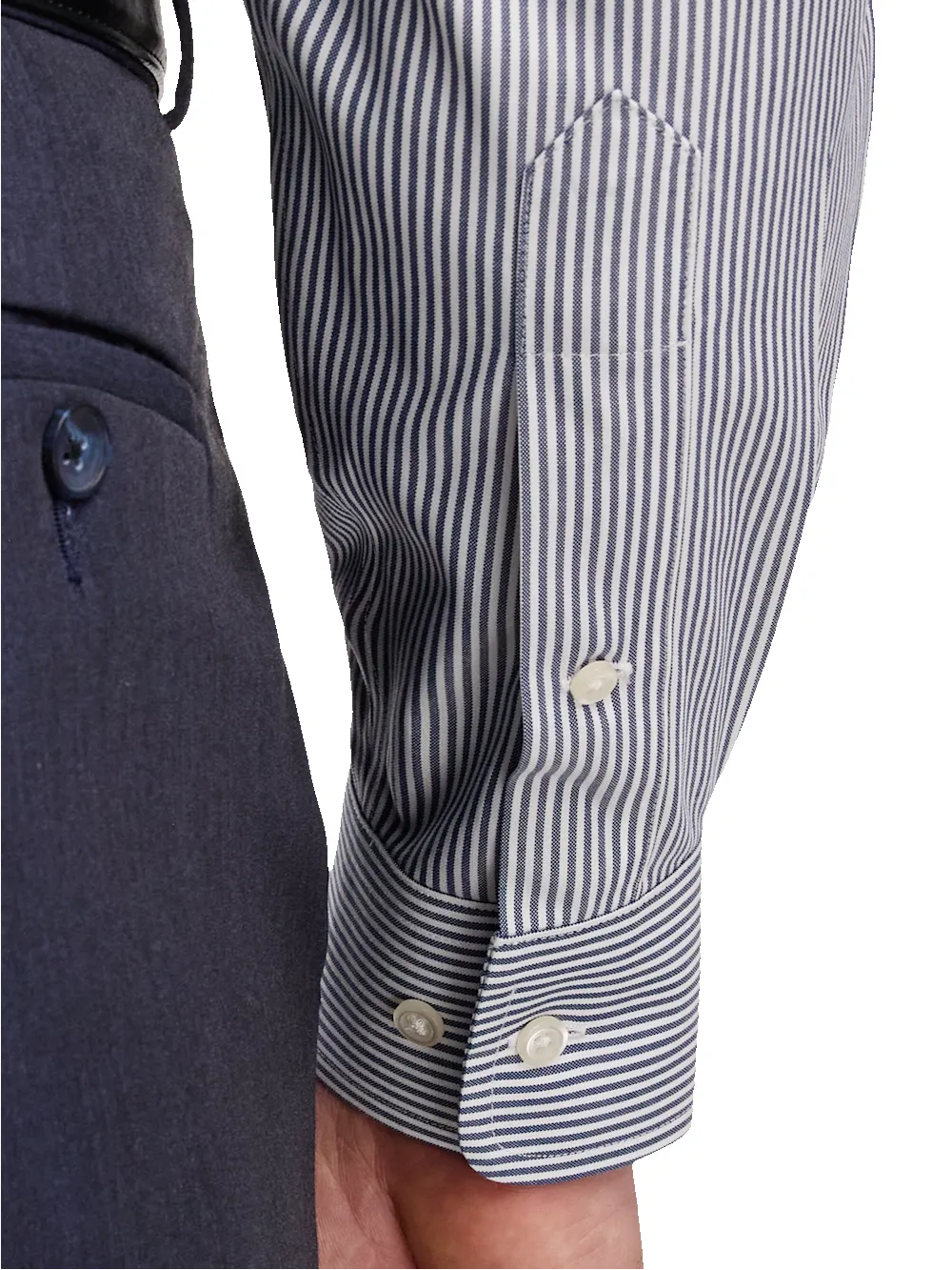 Non-Iron Cotton Pinpoint Solid Spread Collar Dress Shirt - Blue Stripe sold by Paul Fredrick product image thumbnail 4