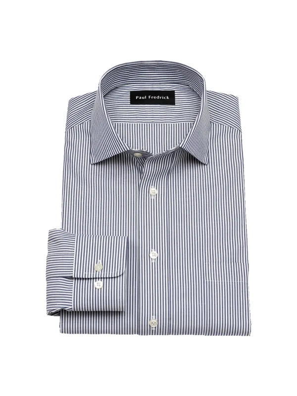 Non-Iron Cotton Pinpoint Solid Spread Collar Dress Shirt - Blue Stripe made by Paul Fredrick