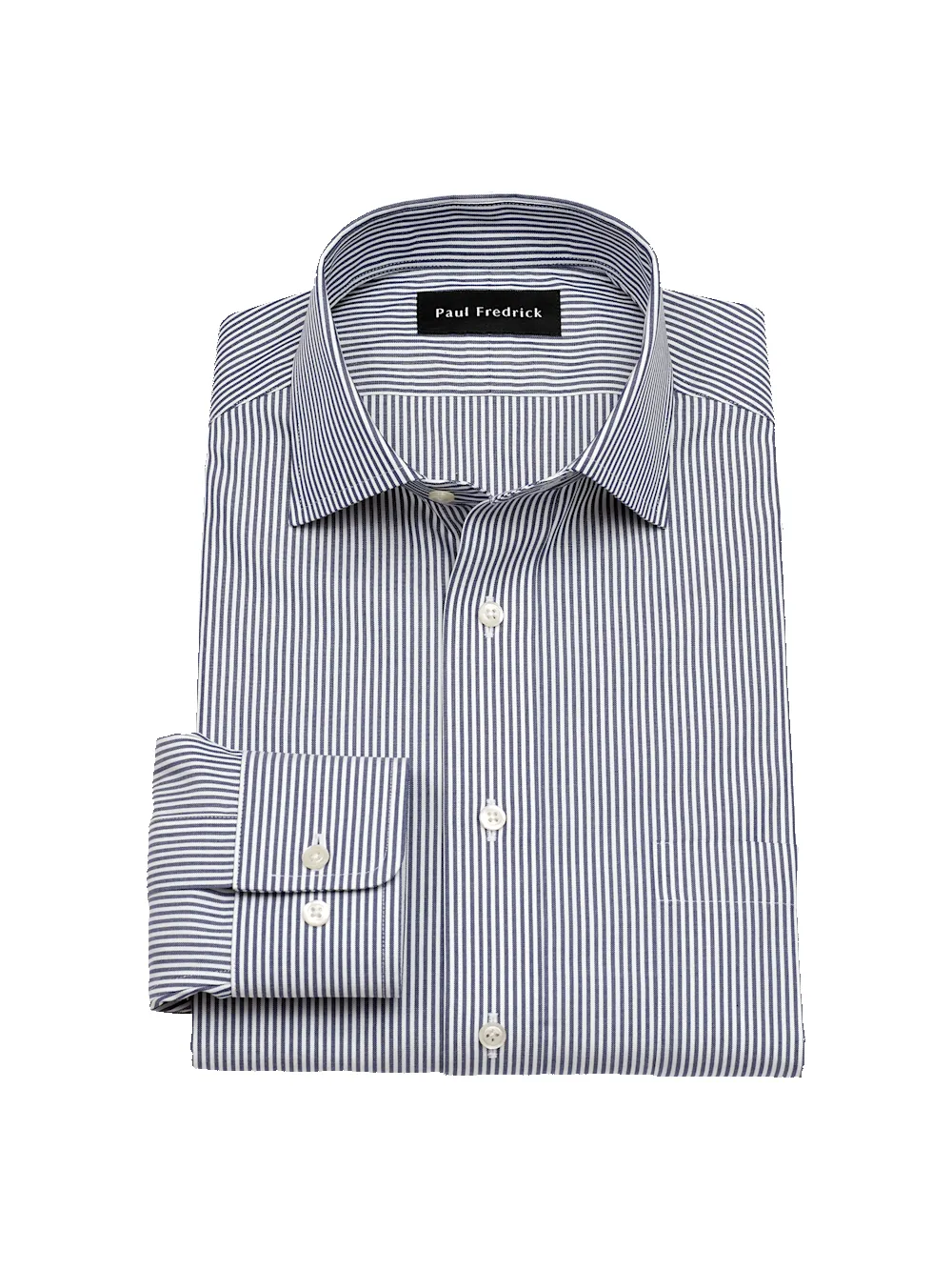 Non-Iron Cotton Pinpoint Solid Spread Collar Dress Shirt - Blue Stripe sold by Paul Fredrick