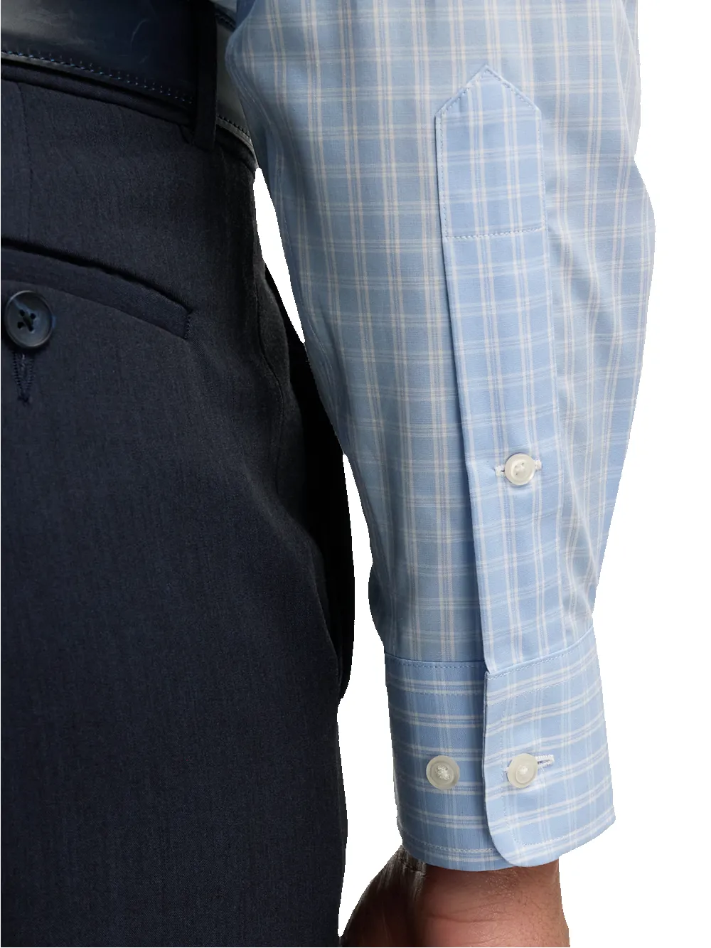 Non-Iron Cotton Check Dress Shirt With Contrast Trim - Blue sold by Paul Fredrick product image thumbnail 4