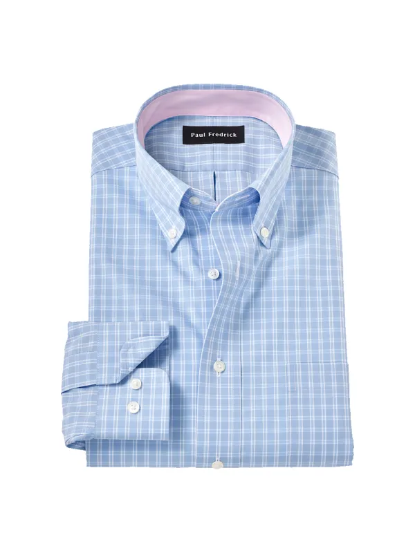Non-Iron Cotton Check Dress Shirt With Contrast Trim - Blue made by Paul Fredrick