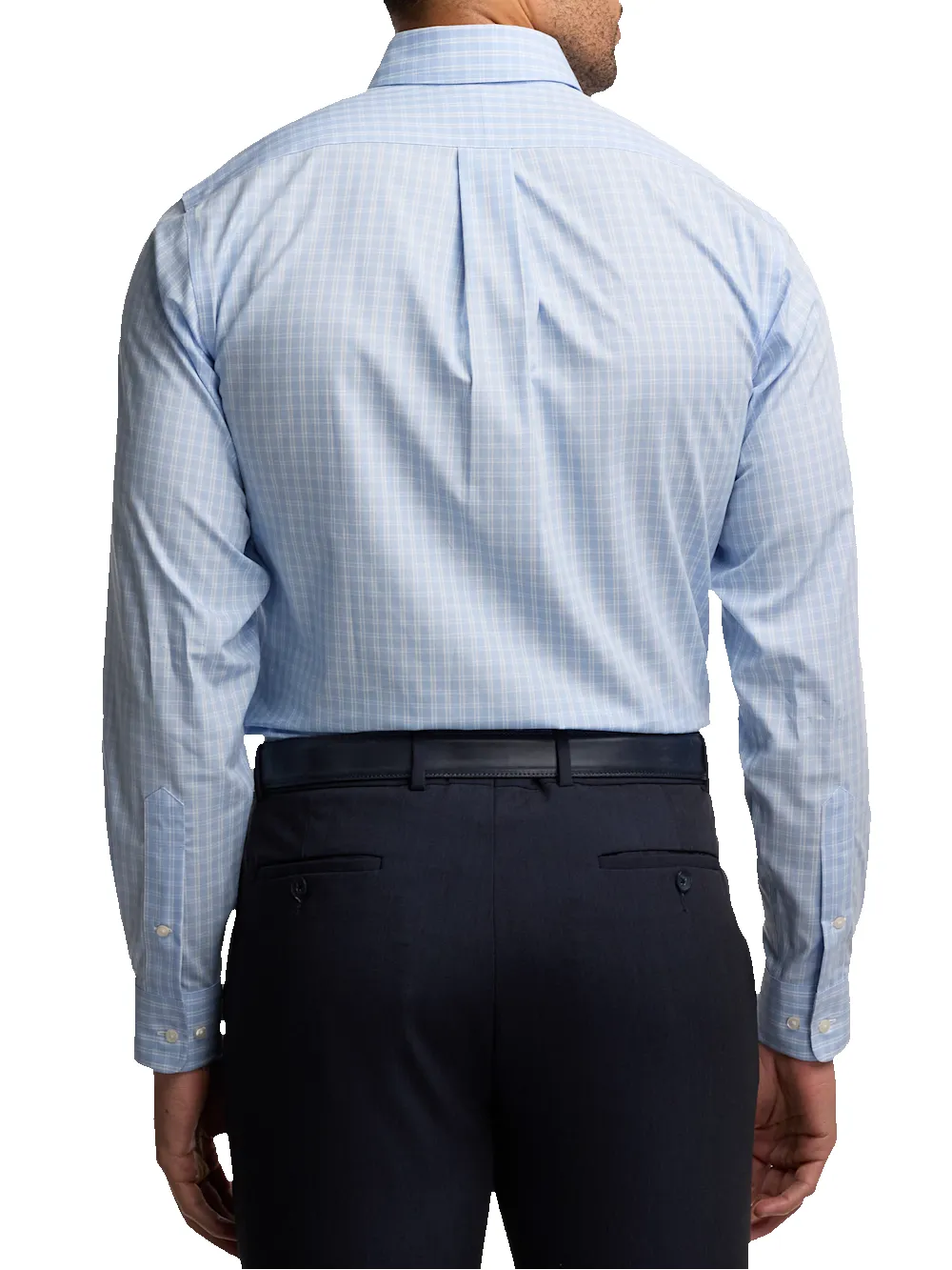 Non-Iron Cotton Check Dress Shirt With Contrast Trim - Blue sold by Paul Fredrick product image thumbnail 5