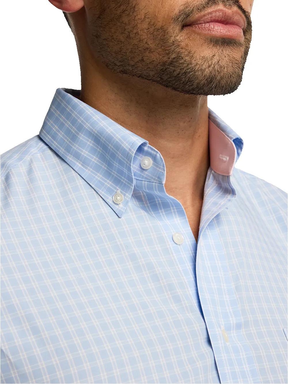 Non-Iron Cotton Check Dress Shirt With Contrast Trim - Blue sold by Paul Fredrick product image thumbnail 3