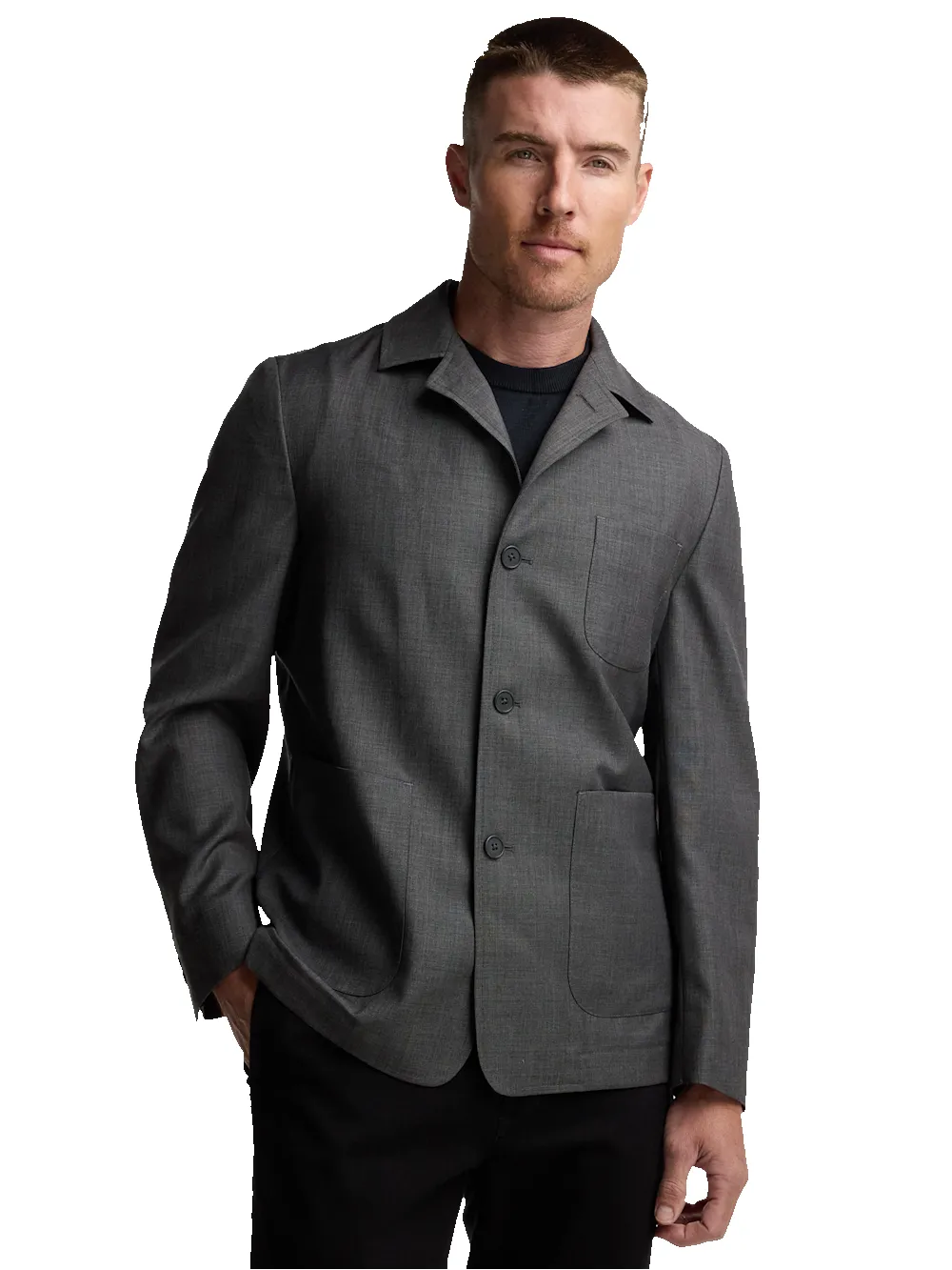 Wool Sharkskin Shirt Jacket - Charcoal sold by Paul Fredrick product image thumbnail 2