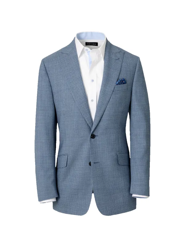 Houndstooth Wool Blend Single Breasted Peak Lapel Suit Jacket - Blue Houndstooth made by Paul Fredrick