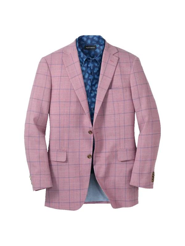 Wool Windowpane Single Breasted Notch Lapel Sport Coat - Pink/blue made by Paul Fredrick