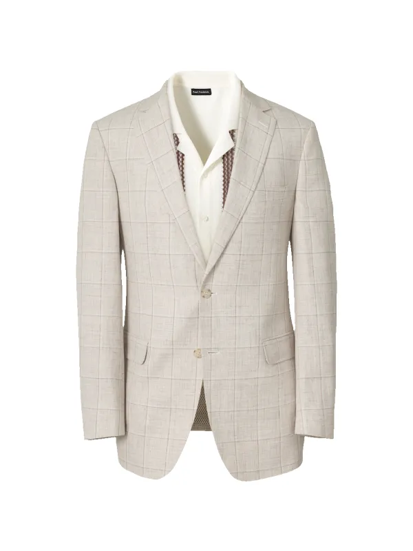 Windowpane Linen Single Breasted Notch Lapel Suit Jacket - Tan Windowpane made by Paul Fredrick
